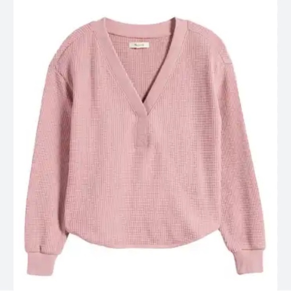 Madewell Tops - Madewell women’s XXS Pink Brushed Waffle v-neck long sleeve shirt